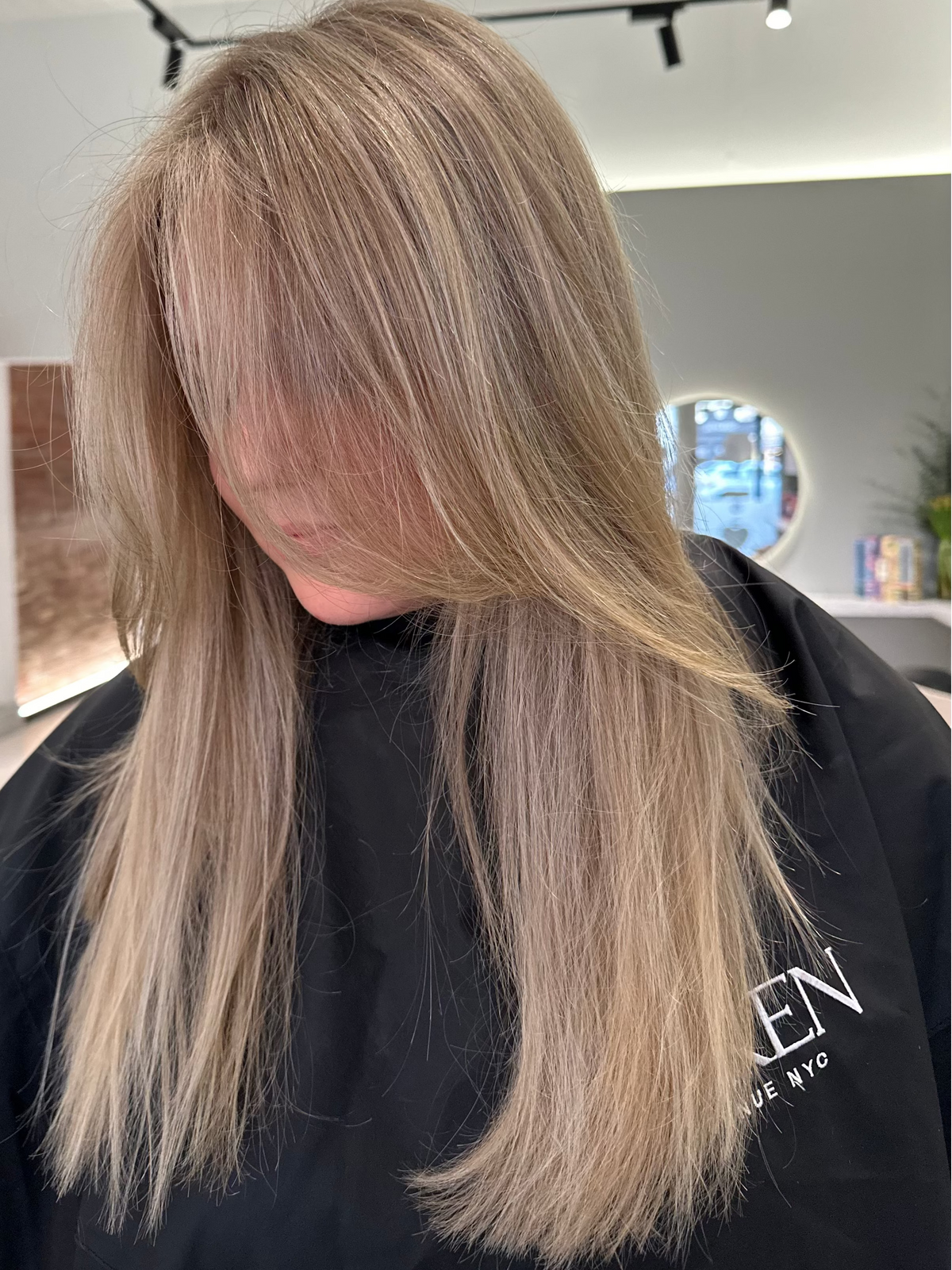 Long layered ash-blonde highlights after a foils service at You By Luke Perger, Fitzroy North